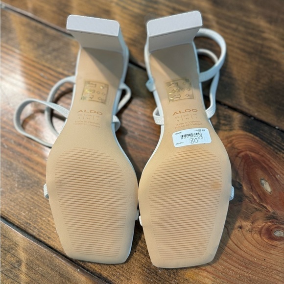 NWT Aldo off White Nude Strappy Square Toe Okurra Sandal Blick Heels Size 9 - Picture 6 of 10